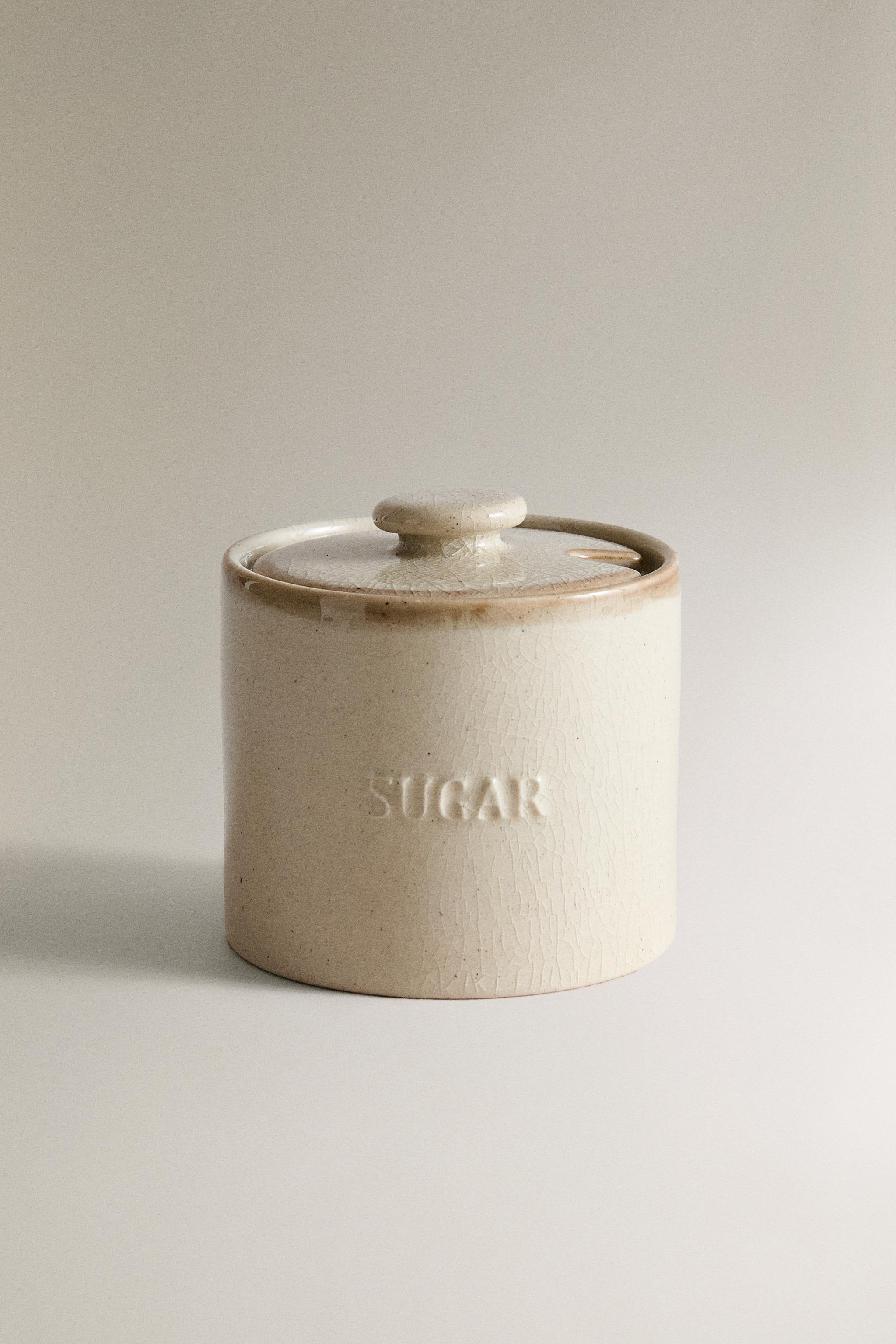 STONEWARE SUGAR BOWL WITH DESSERT SPOON